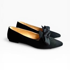Coquette Black Faux Suede Pointed Toe Bow Ballet Flats Dark Academia Size 6